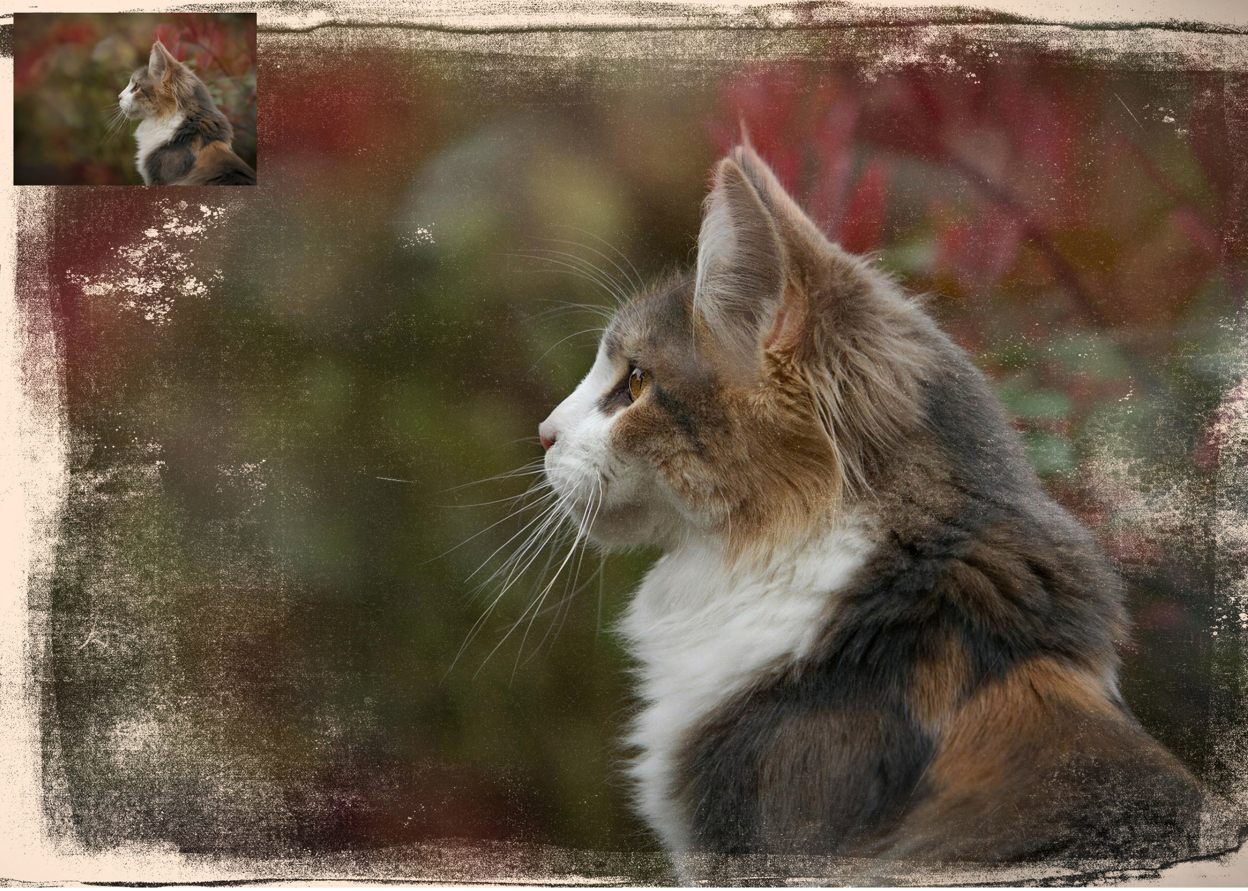 before and after image of a cat showing how to transform an image using textures in photoshop