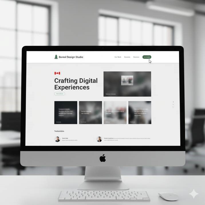 UX/UI design mockup of a Canadian business website, showing minimalist design with smooth animations and micro-interactions. UX/UI design mockup of a Canadian business website, showing minimalist design with smooth animations and micro-interactions.