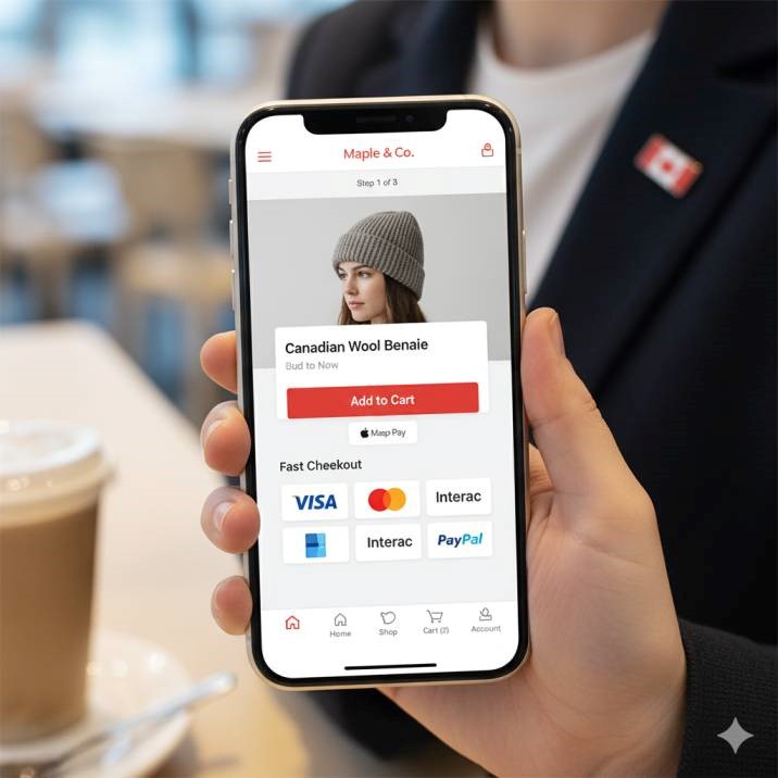 Mobile-first website design for a Canadian e-commerce brand, with large clickable buttons, fast checkout, and clean UI. Mobile-first website design for a Canadian e-commerce brand, with large clickable buttons, fast checkout, and clean UI.
