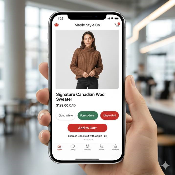 Canadian business mobile app interface mockup showing clean UX/UI design optimized for conversions in 2025.