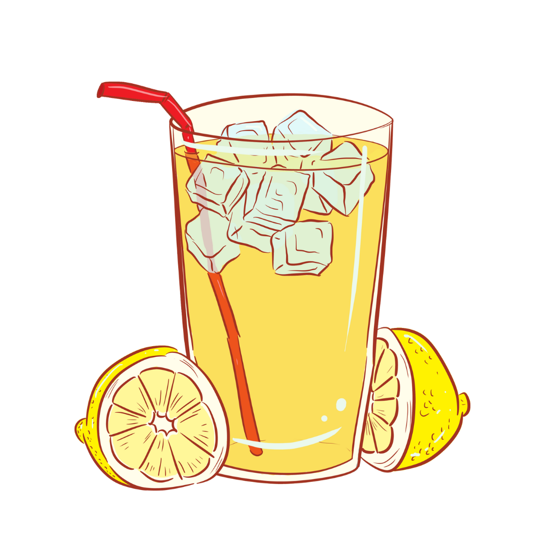glass of lemonade with ice, a straw and slices of lemons next to it glass of lemonade with ice, a straw and slices of lemons next to it