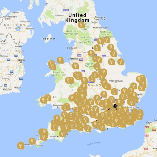 Map of Vineyards in the UK