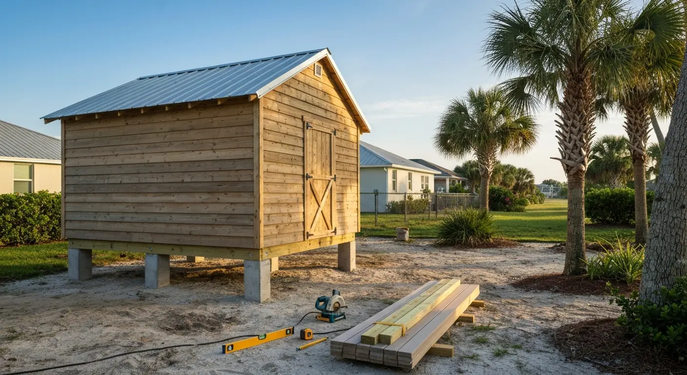 Shed construction on Siesta Key lot