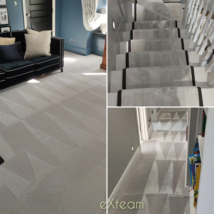 Professionally cleaned carpet in a Bognor Regis home showing even pile grooming and clean extraction lines.