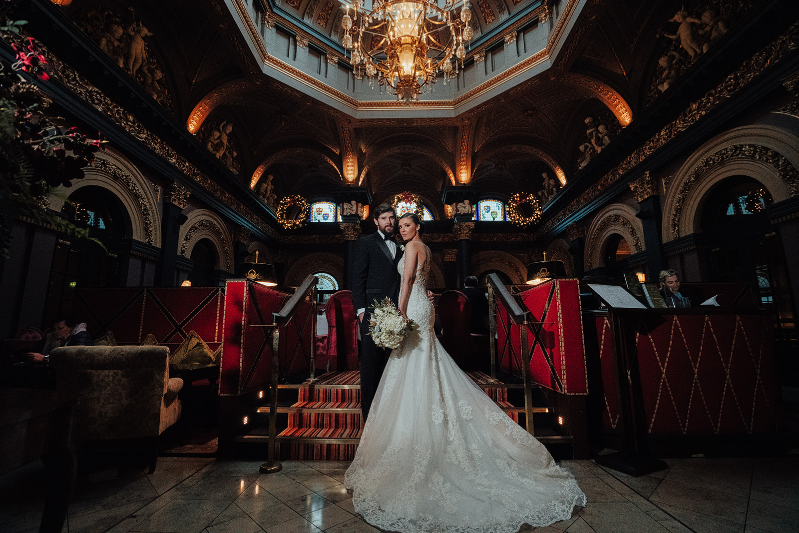 Elegant indoor wedding portrait in The Merchant Hotel Belfast