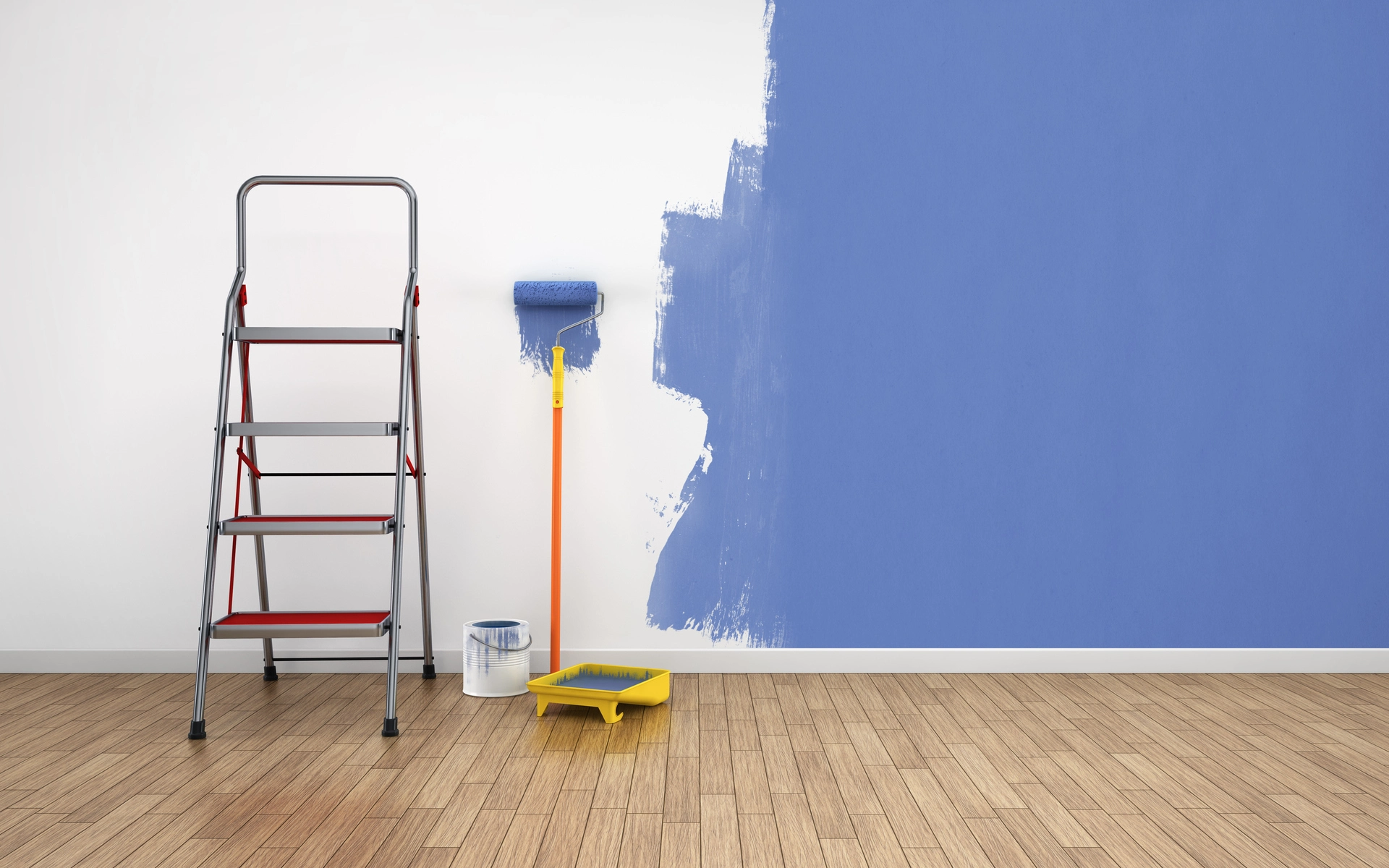 an ongoing painting of a wall