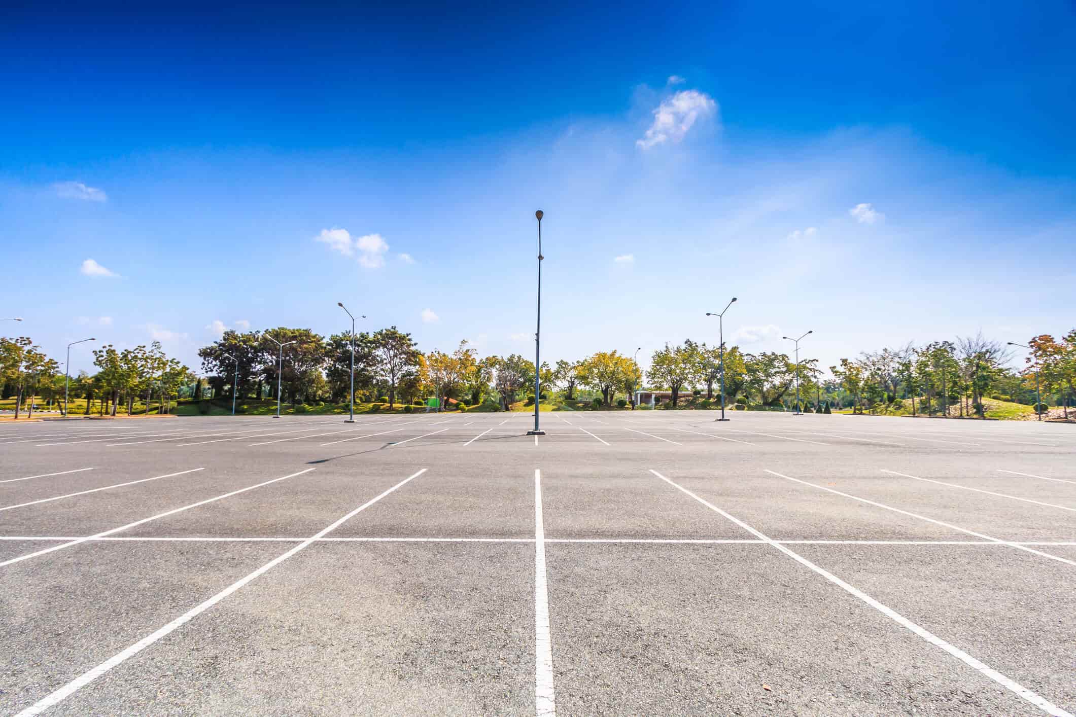 empty commercial concrete parking lots, aerial view