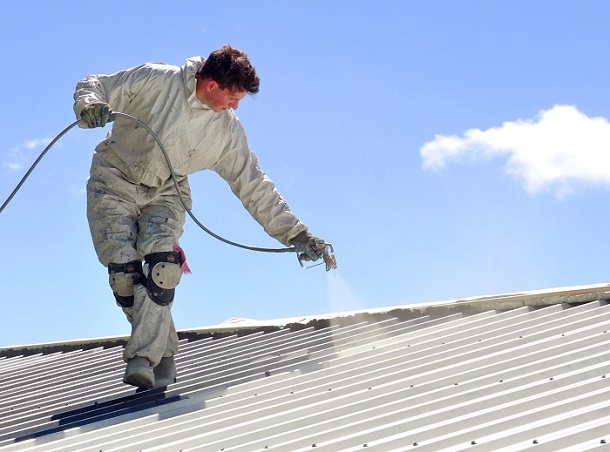 acrylic roof coating on commercial building