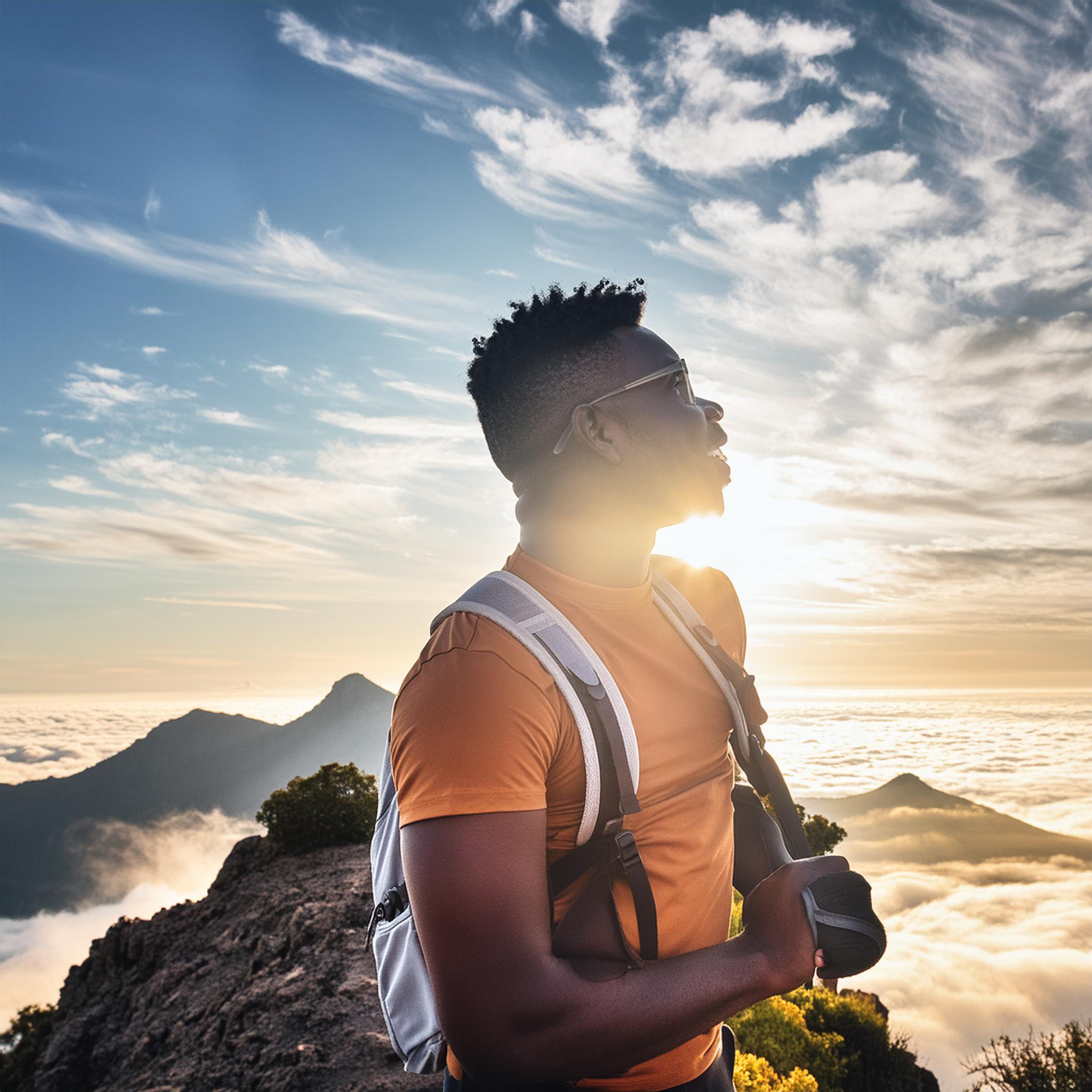 Person at mountain summit symbolizing personal development and career success