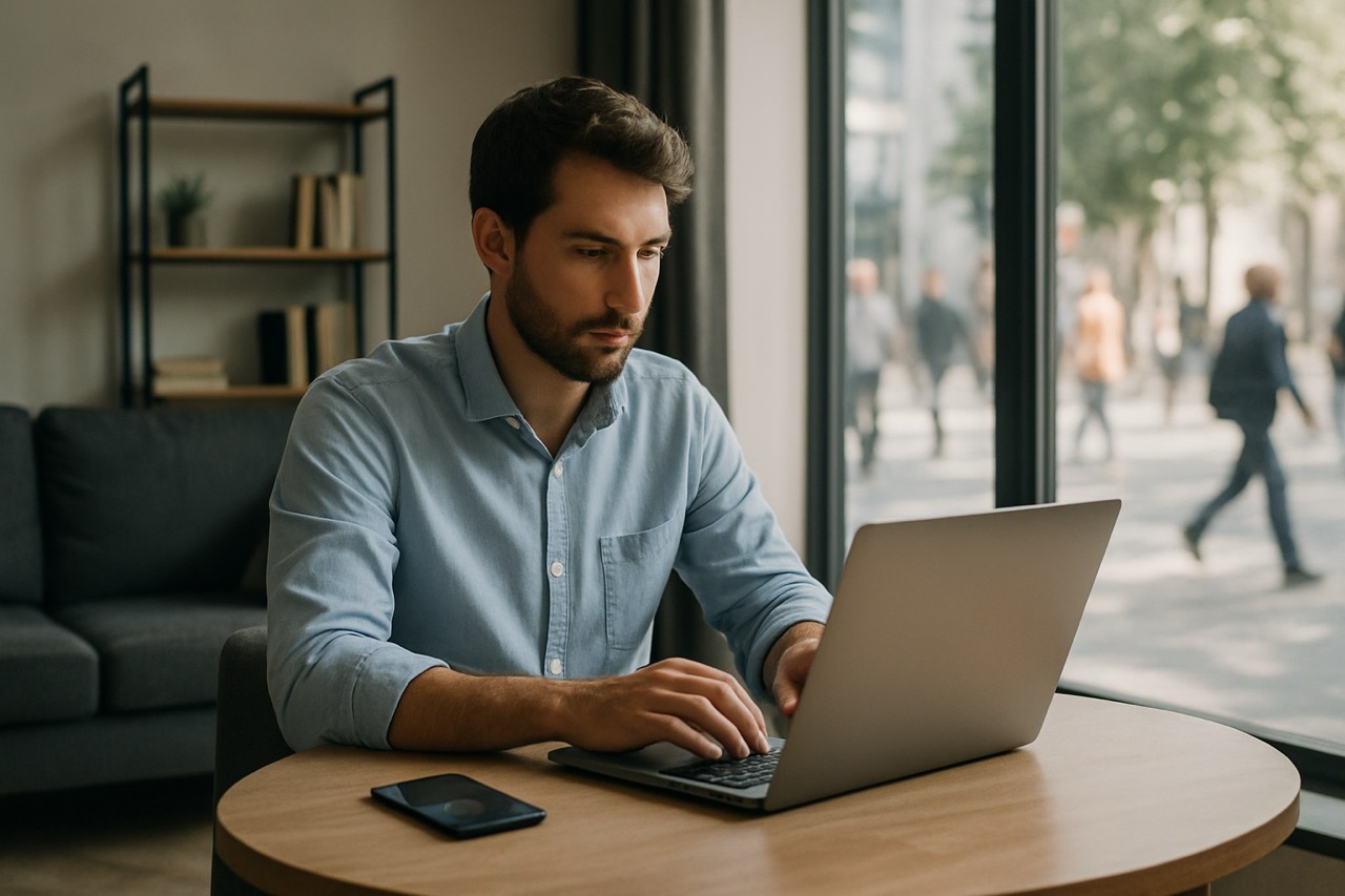 Resilienz-modern-versichert-Mann-Laptop-bild Resilienz-modern-versichert-Mann-Laptop-bild