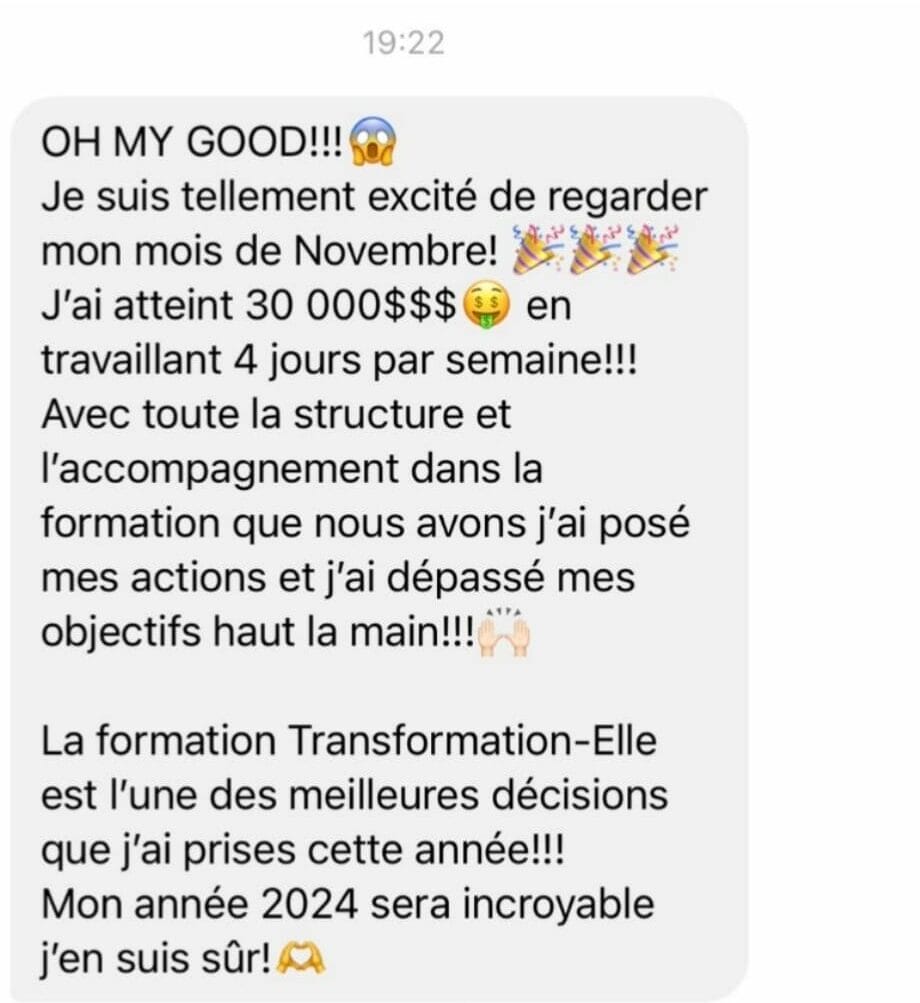 Témoignage écrit d'une cliente Transformation-Elle