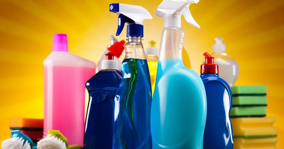 cleaning products with yellow background cleaning products with yellow background
