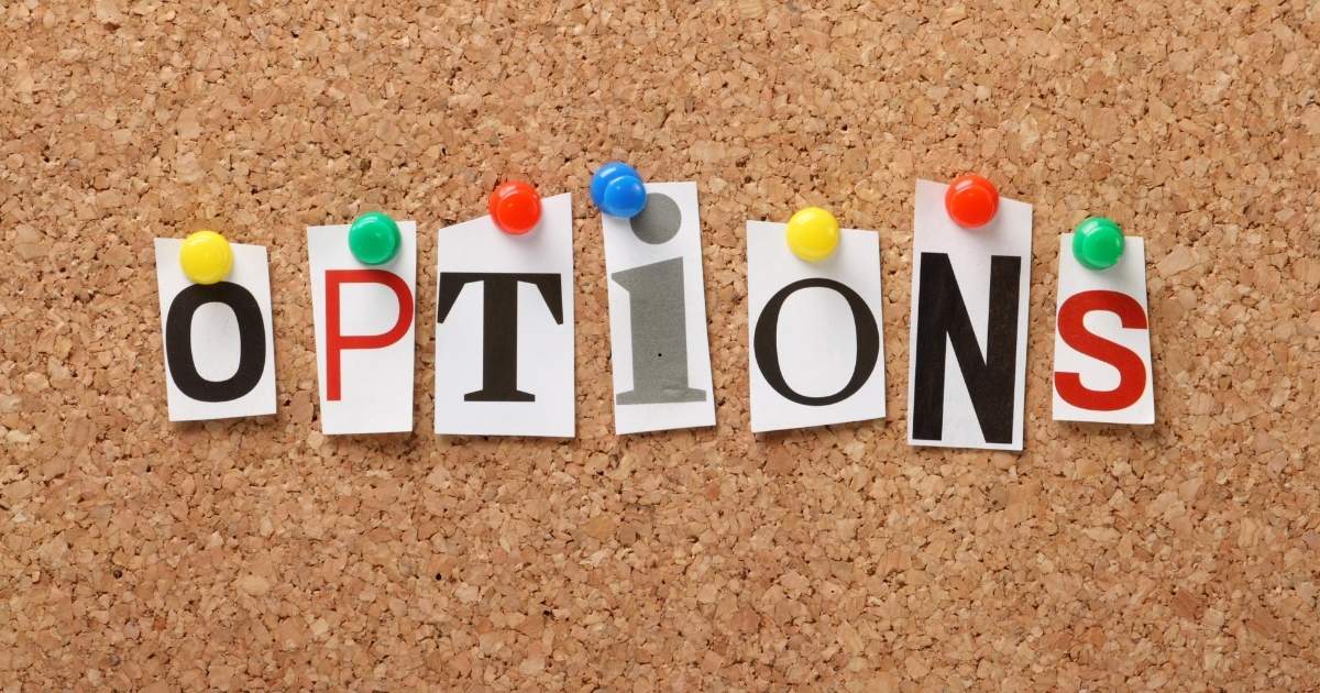 options word in a card board options word in a card board