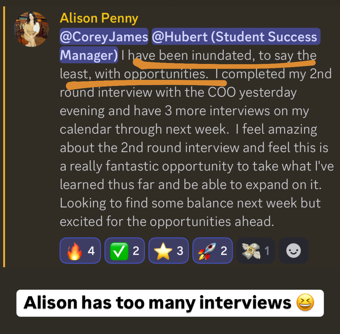 Alison interviews