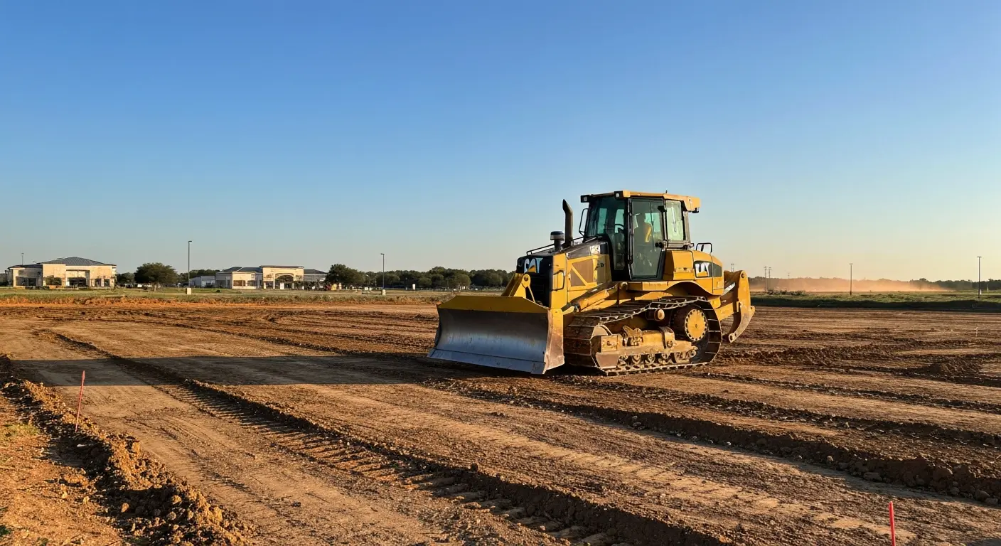 Bulldozer on large Temple construction project