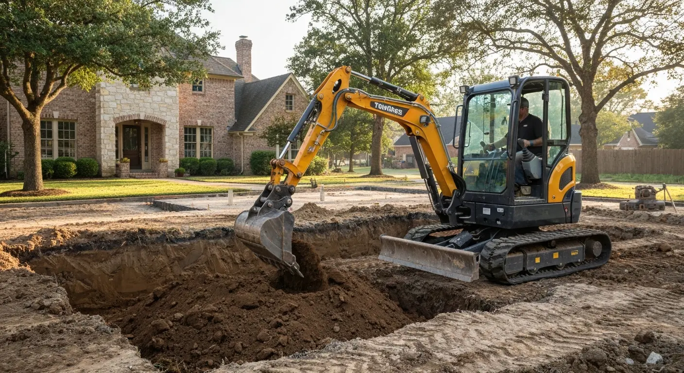 Mini excavator at Temple residential property