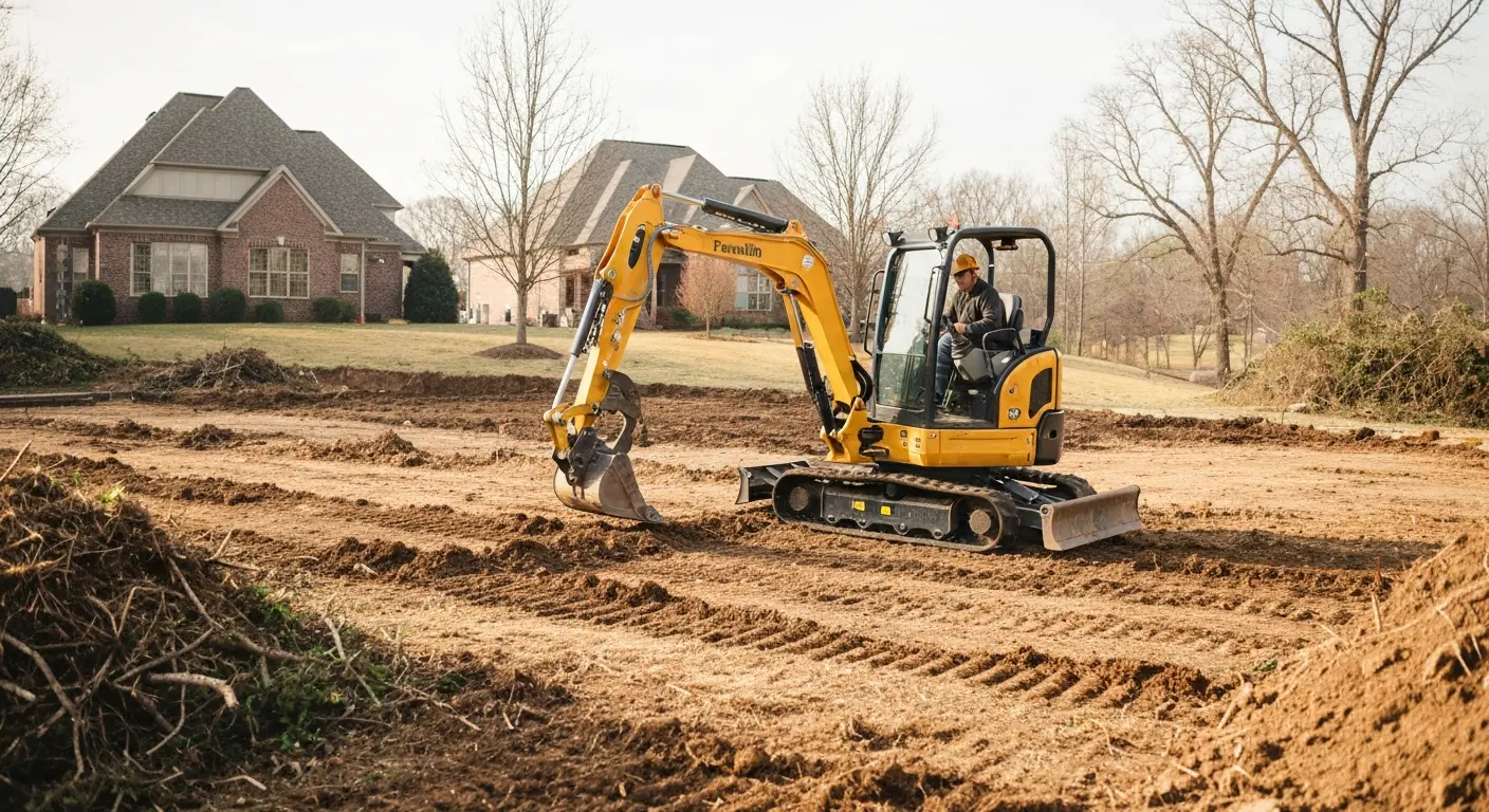 Mini excavator on Franklin job site