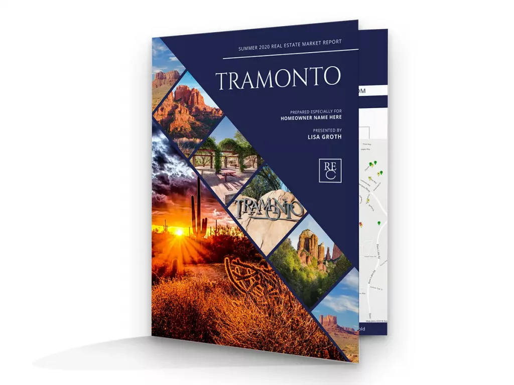 Real estate bi-fold market report, farm map, and marketing materials for geographic farming.