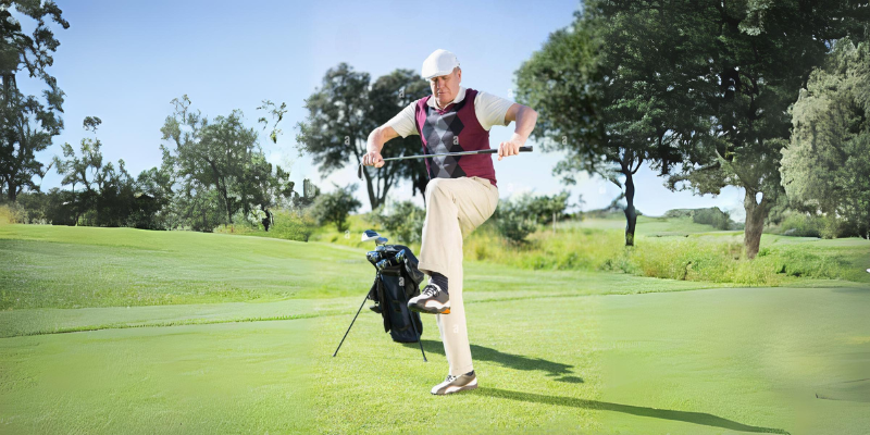 Golfer breaking club over knee Golfer breaking club over knee