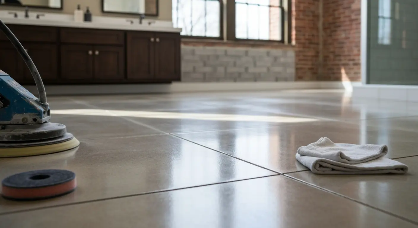 Polished concrete bathroom floor