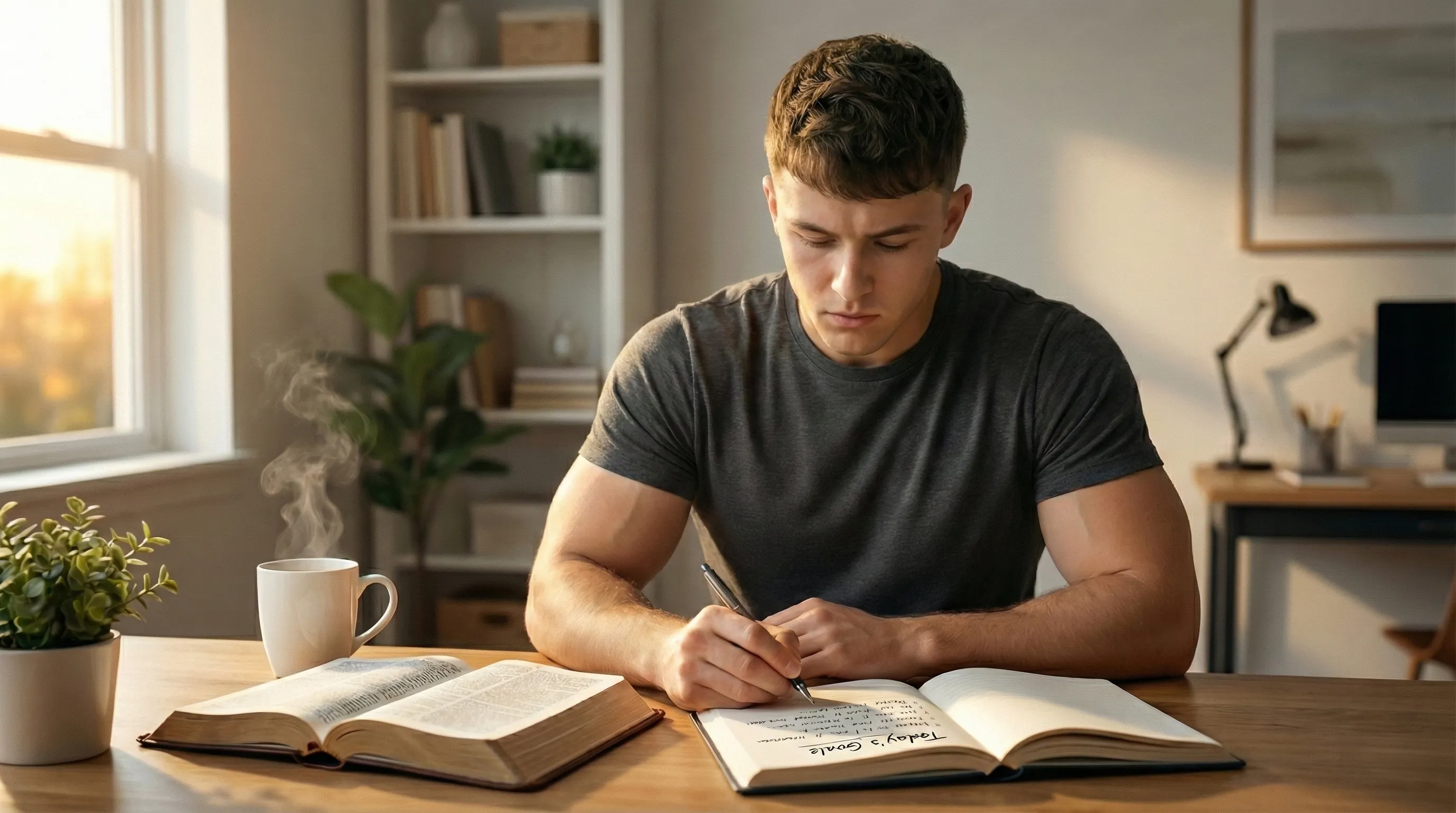 Mark reading Bible in morning