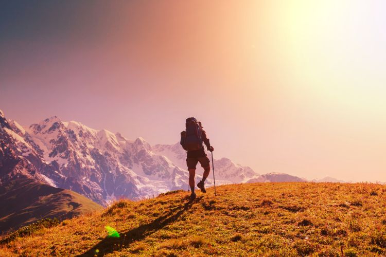 Hiking at sunset