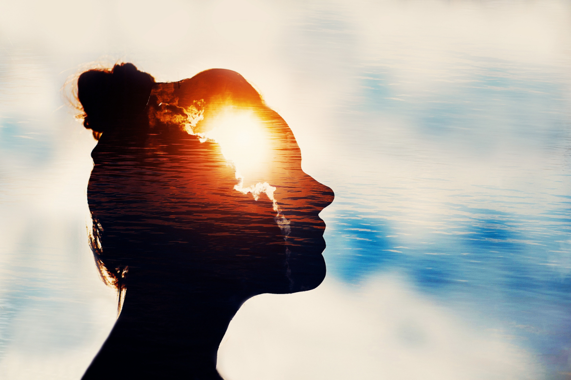 The Light Head. Strength of mind concept.