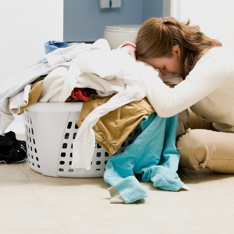 Overwhelmed, struggling woman who cant manage daily activities