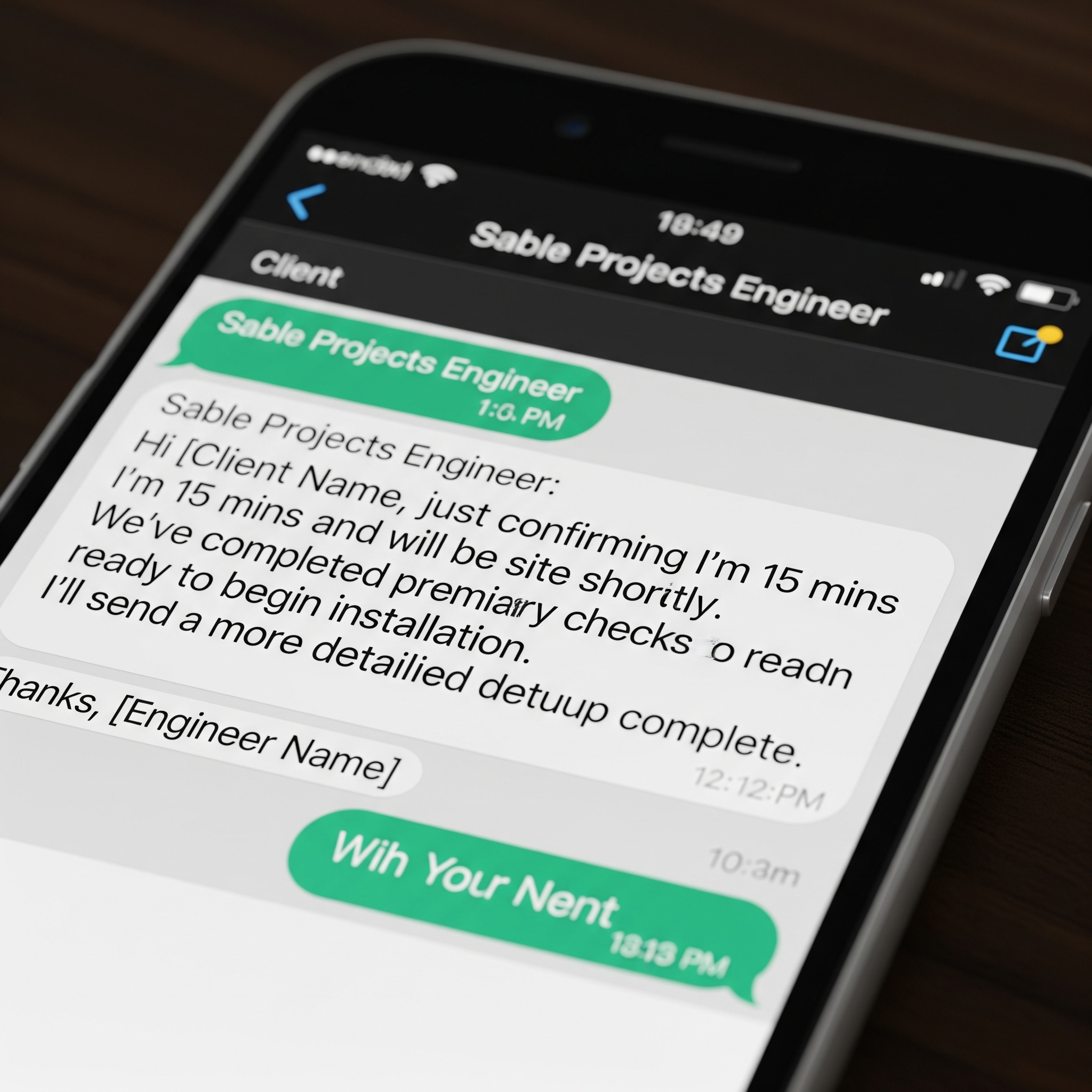 Mobile phone showing client receiving clear updates from Sable Projects plumber