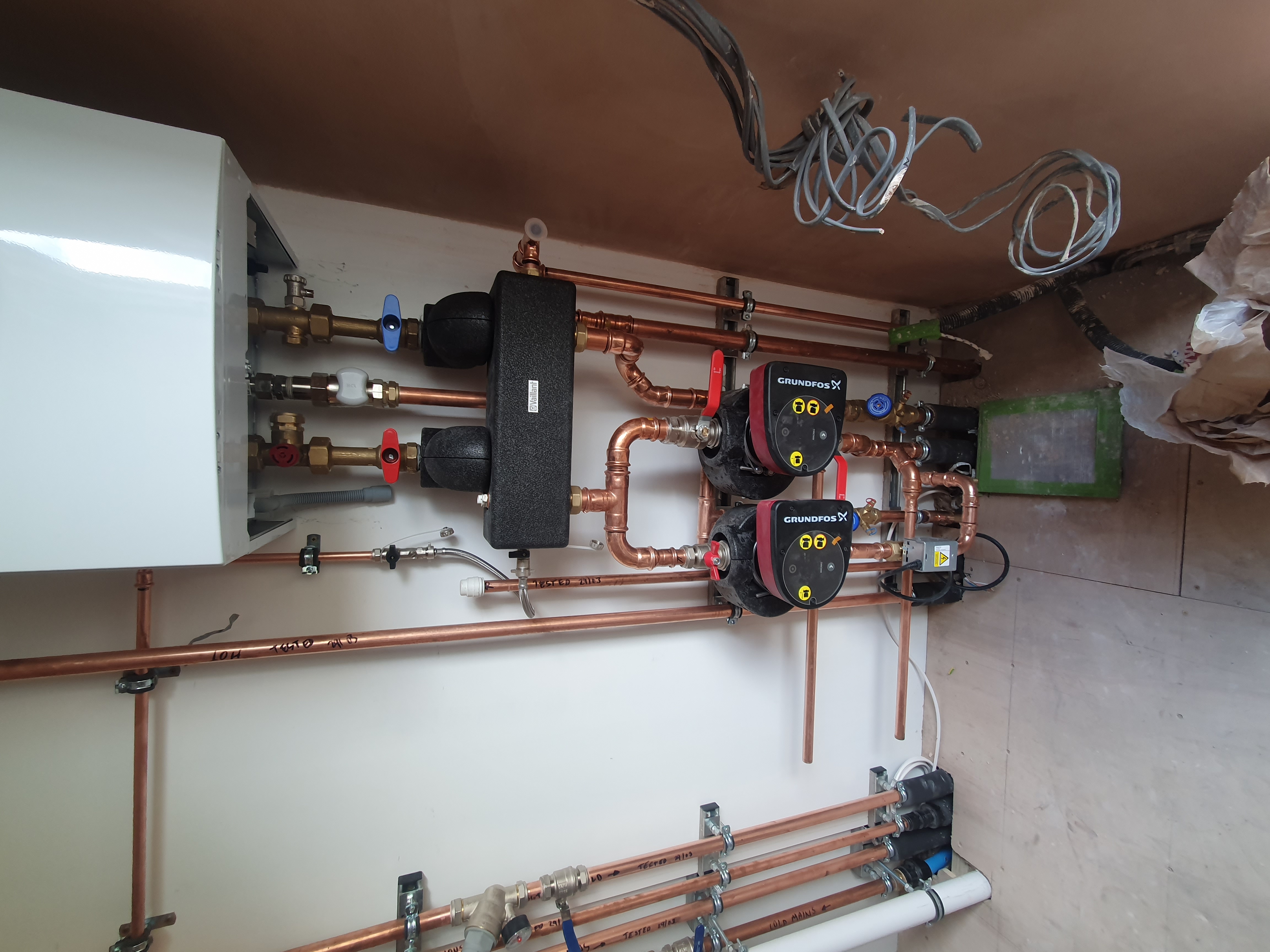 Queens Park NW10 — Geberit Mapress copper pipework during first fix installation.