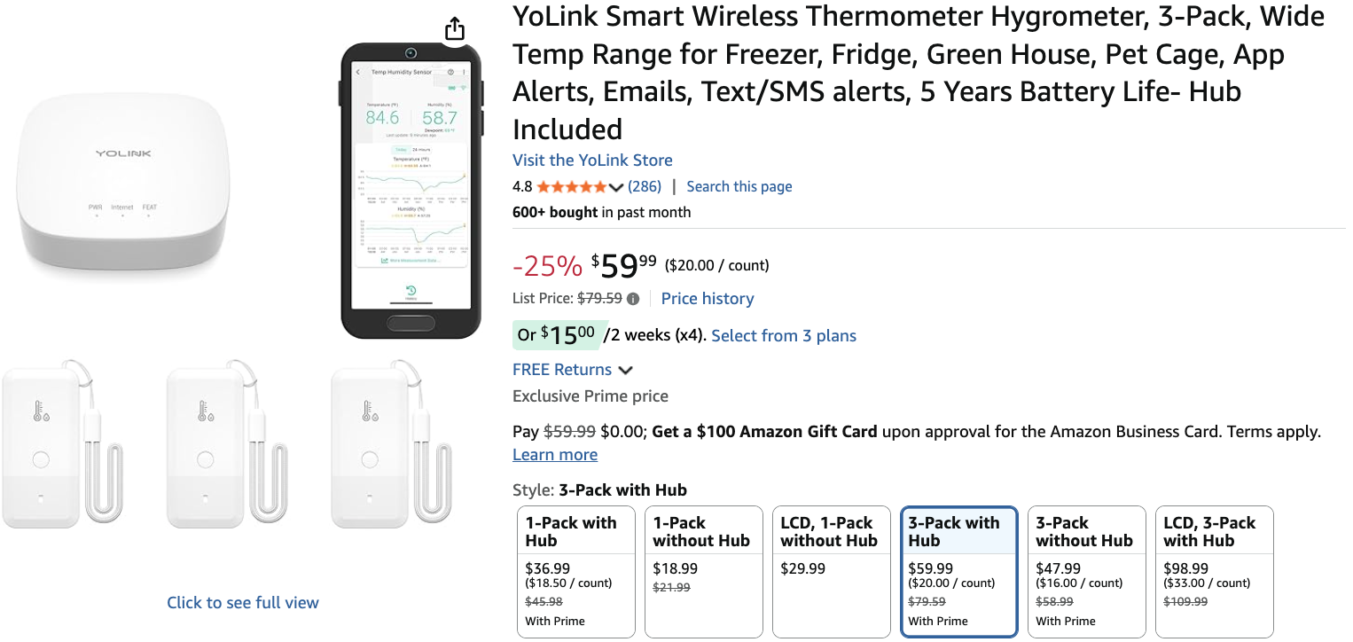 Amazon image of YoLink Smart Wireless Thermometer Hygrometer