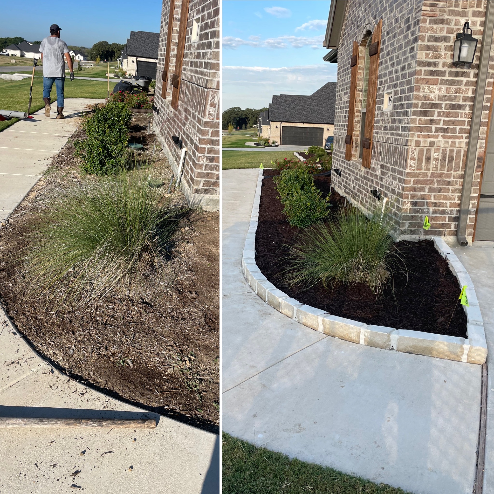 Before and after flower bed renovation Reno TX Delight Landscape