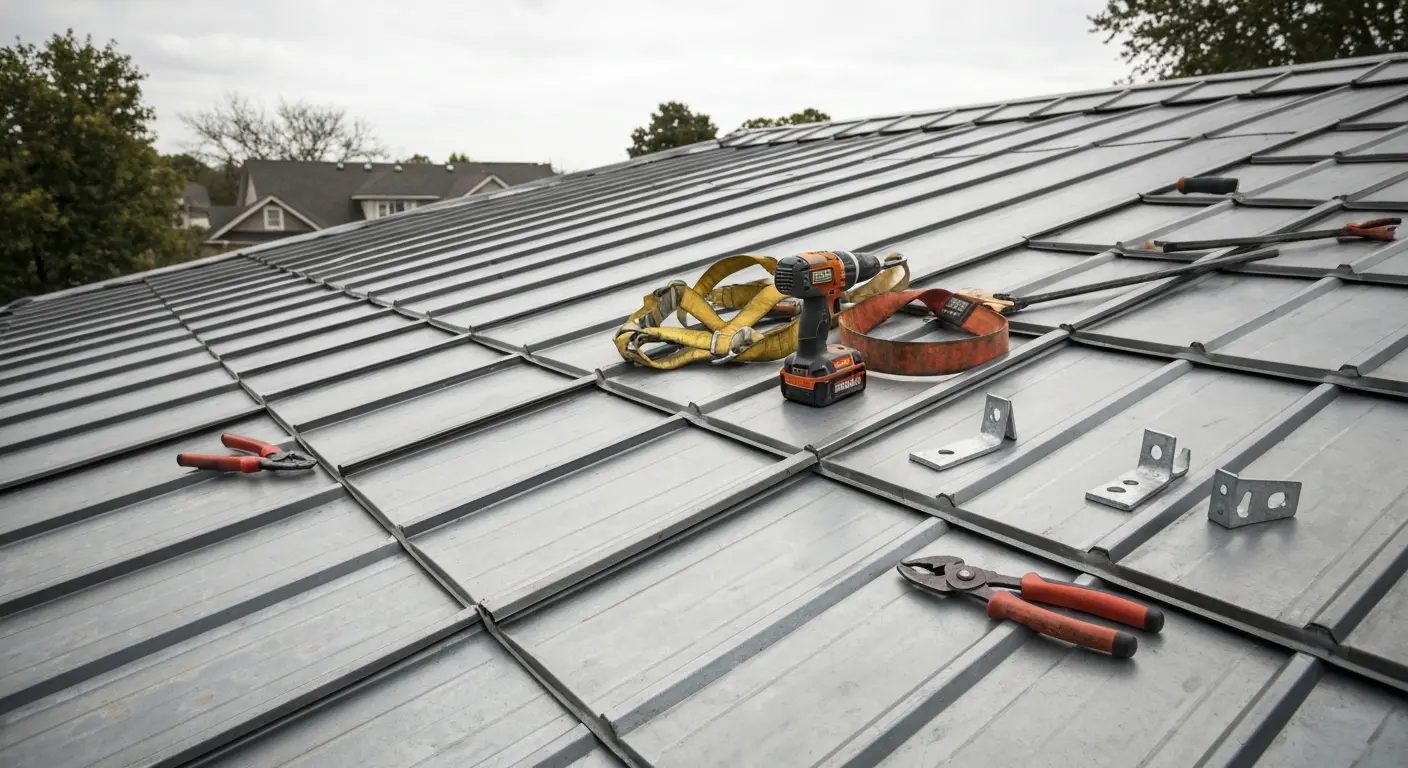 Metal roof repair work