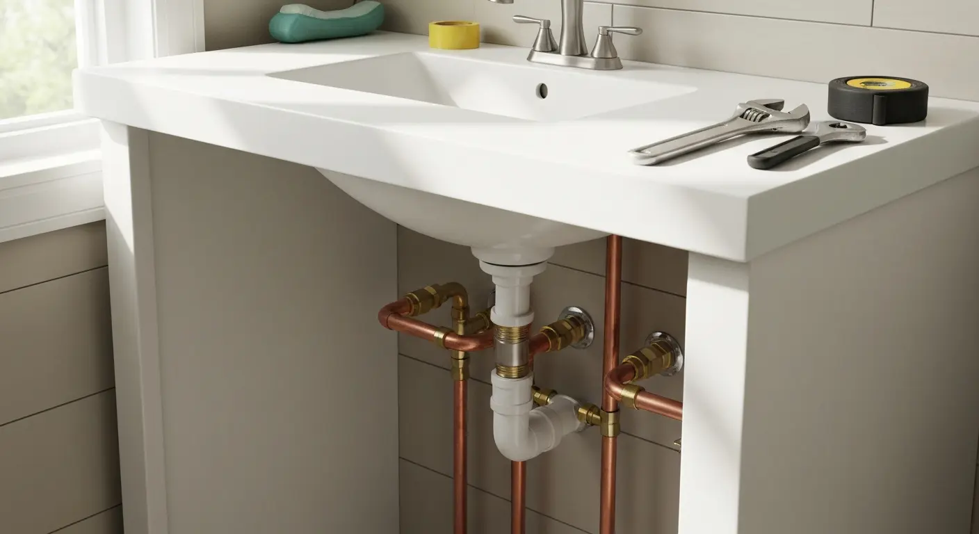 Bathroom vanity plumbing detail