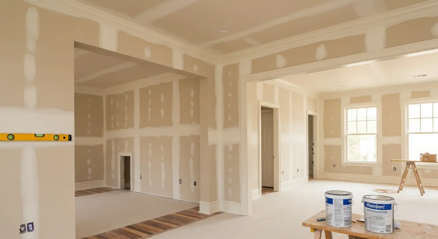 Open floor plan addition with sheetrock finish