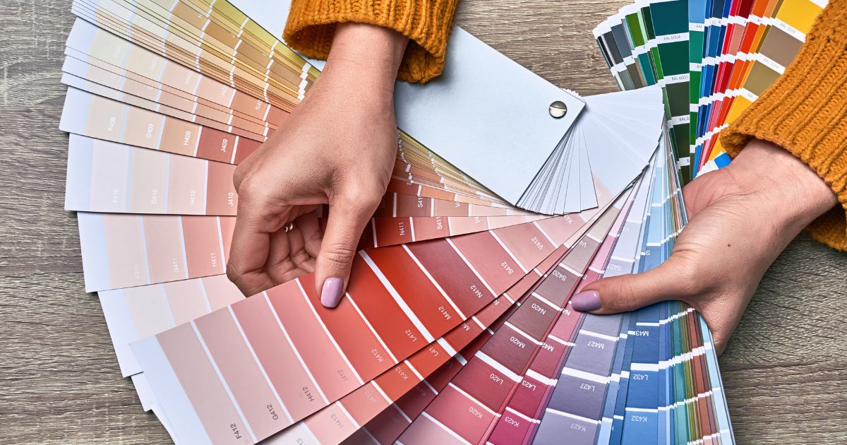 color palette and woman hands color palette and woman hands