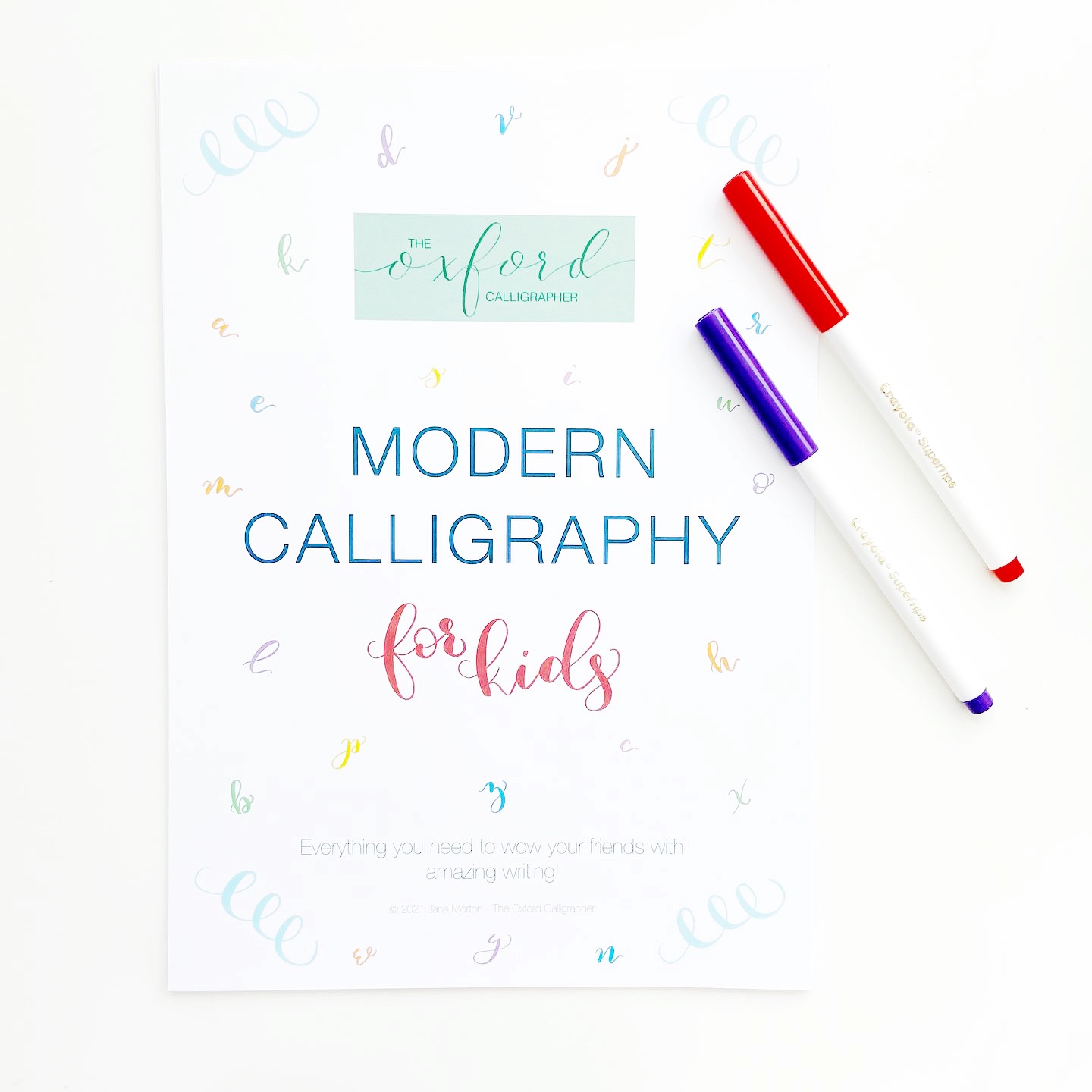 Modern Calligraphy for Kids worksheets created by The Oxford Calligrapher