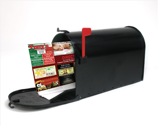 large-scale postcard with cool ads coming out of an open mailbox large-scale postcard with cool ads coming out of an open mailbox