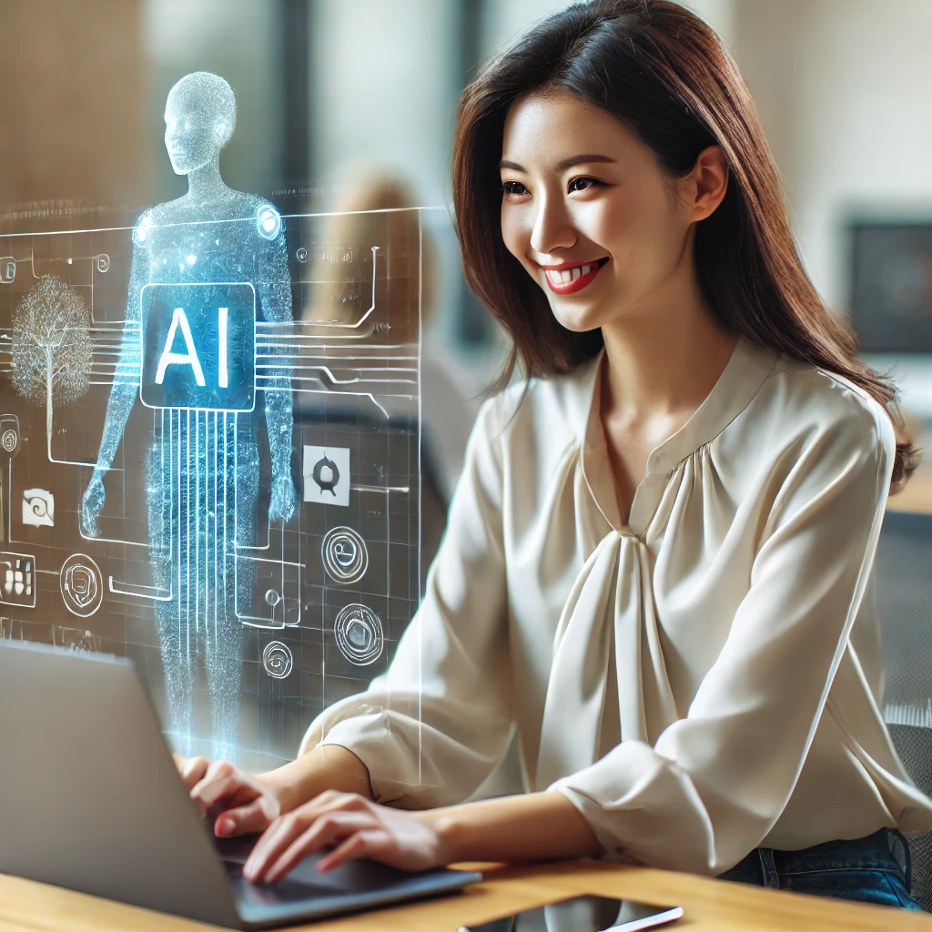 Small business owner leveraging AI tools for growth and efficiency Small business owner leveraging AI tools for growth and efficiency
