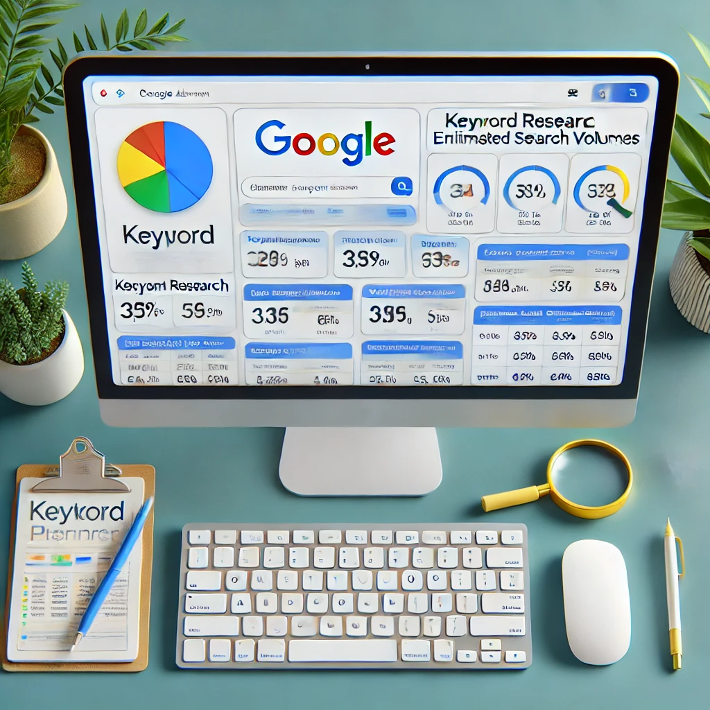 Google Ads Keyword Planner tool showing search volume for business-related keywords Google Ads Keyword Planner tool showing search volume for business-related keywords