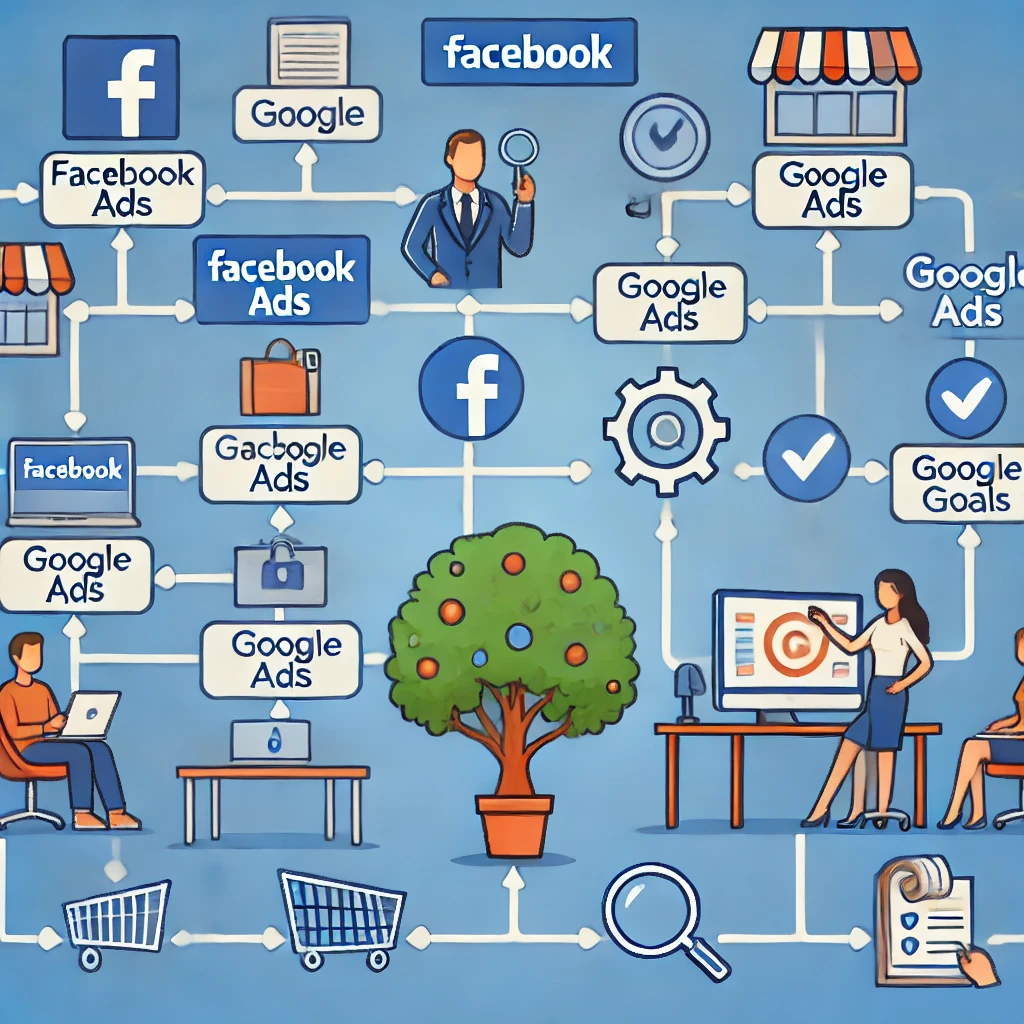 Decision tree helping businesses choose between Facebook Ads and Google Ads Decision tree helping businesses choose between Facebook Ads and Google Ads