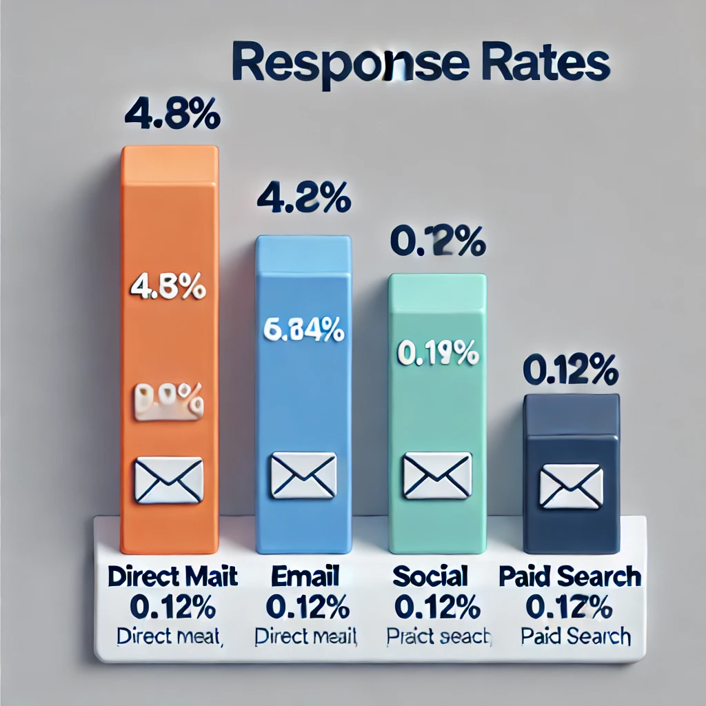 A bar chart comparing response rates of different marketing channels. A bar chart comparing response rates of different marketing channels.