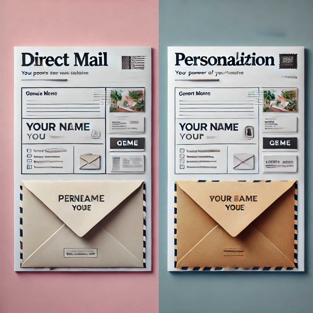 A side-by-side comparison of a generic mailer vs. a highly personalized direct mail piece. A side-by-side comparison of a generic mailer vs. a highly personalized direct mail piece.
