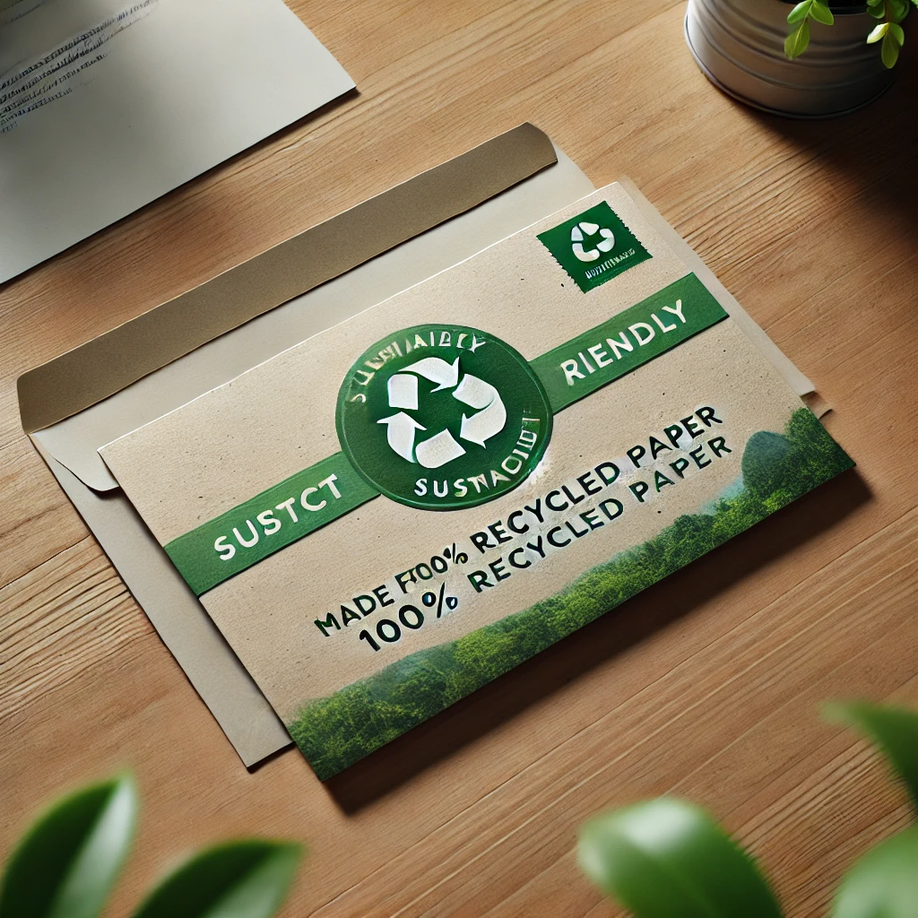 An eco-friendly direct mail piece made from recycled materials, featuring a sustainability message. An eco-friendly direct mail piece made from recycled materials, featuring a sustainability message.