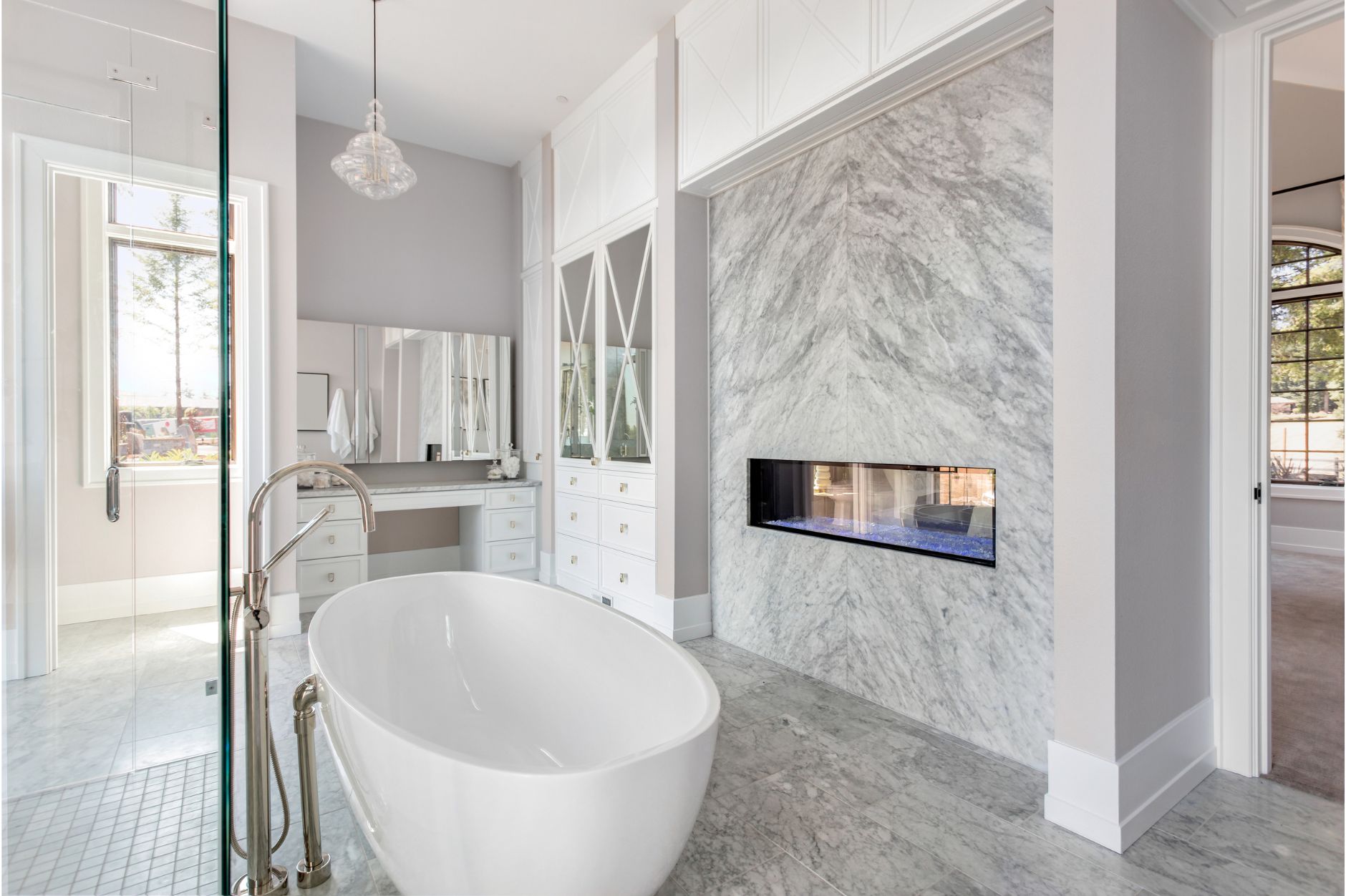 A beautifully updated bathroom with modern fixtures and ample natural light