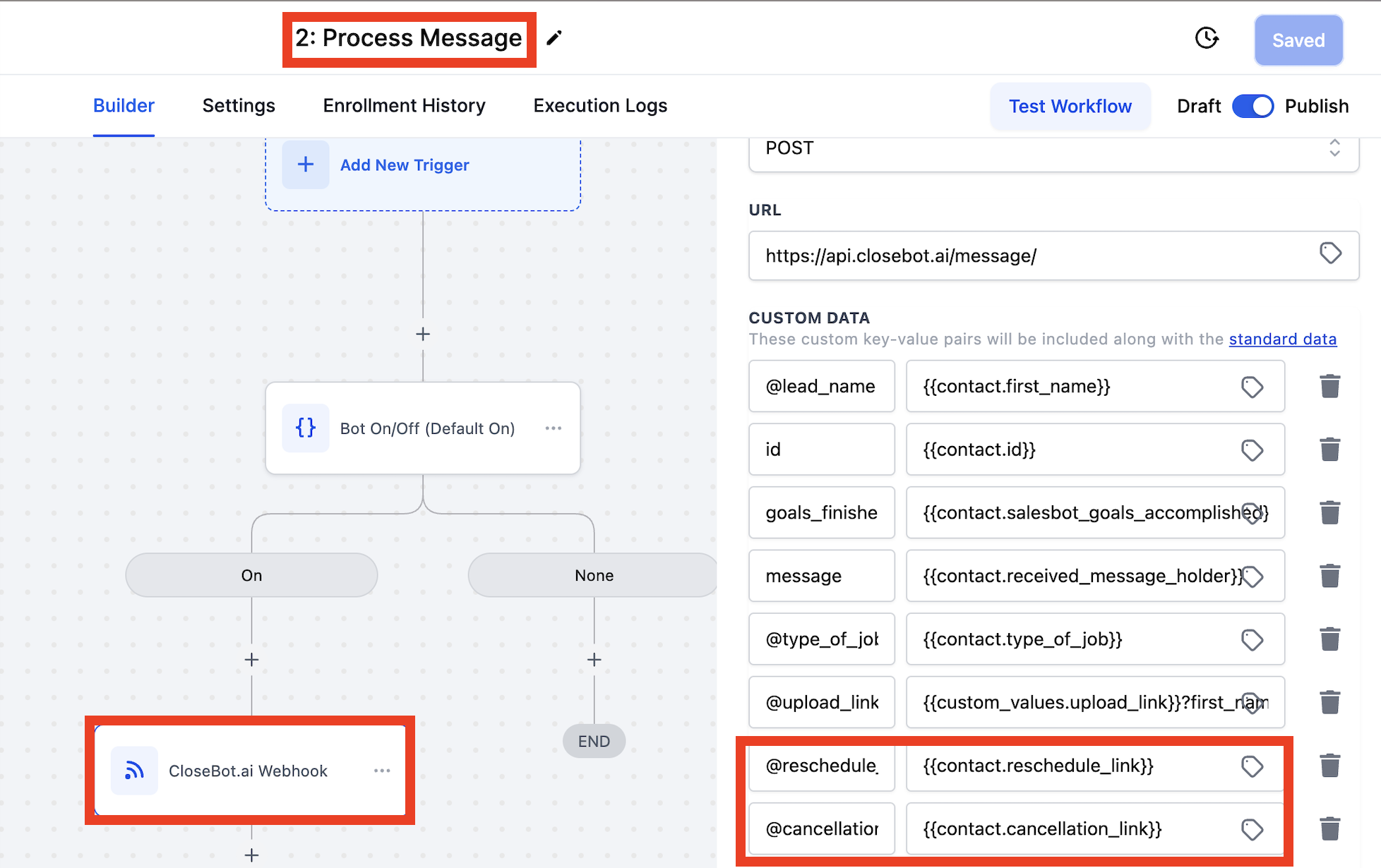 Our AGENT AI Chat Bot is a powerful tool for seamlessly scheduling appointments, effectively turning leads into confirmed meetings. However, the need for flexibility arises when appointments require cancellation or rescheduling. This guide will walk you through setting up your bot to handle these changes efficiently, ensuring your calendar remains up-to-date and your leads are always engaged. Firstly, head over to Settings > Custom Fields and select 'Add Field'. Choose the Multi-Line Text Input option and proceed to the next step. Here, you'll create a multi-line text field dedicated to your rescheduling link. Follow the same process to set up another field for your cancellation link. Next, navigate to Automation > AGENT AI Chat Bot Folder and initiate a new workflow. For the purpose of this guide, we'll name it 'Customer Booked'. Set the trigger to 'Customer Booked Appointment'. Add an action to 'Update Contact Field', ensuring to fill the custom fields with the corresponding variables linked to the appointment booking triggers. Remember to hit 'Publish' and 'Save' to finalize the changes. Moving on to the 'Process Message' workflow, select the AGENT AI Chat Bot Webhook and incorporate the two custom fields you previously set up, including your links. In the value section, input the tag contact > Custom Fields > reschedule_link, applying the same for your cancellation link. It's crucial to prepend the variable name with the '@' symbol for correct referencing. Don't forget to save your changes. To integrate these variables within your AGENT AI Chat Bot, navigate to Modify Bot > Main and embed the variables within the 'How to Respond' section. This grants your bot access to the links, facilitating easy sharing when necessary. Ensure you save these modifications. An additional step involves adjusting your General Settings to disable the 'Stop When All Objectives Done' feature. This adjustment is vital to allow for uninterrupted communication with leads wishing to cancel or reschedule, ensuring your bot remains responsive to their needs. Congratulations! Your AGENT AI Chat Bot is now equipped not only to secure appointments but also to adeptly manage any changes, providing a seamless experience for both your team and your leads. Our AGENT AI Chat Bot is a powerful tool for seamlessly scheduling appointments, effectively turning leads into confirmed meetings. However, the need for flexibility arises when appointments require cancellation or rescheduling. This guide will walk you through setting up your bot to handle these changes efficiently, ensuring your calendar remains up-to-date and your leads are always engaged. Firstly, head over to Settings > Custom Fields and select 'Add Field'. Choose the Multi-Line Text Input option and proceed to the next step. Here, you'll create a multi-line text field dedicated to your rescheduling link. Follow the same process to set up another field for your cancellation link. Next, navigate to Automation > AGENT AI Chat Bot Folder and initiate a new workflow. For the purpose of this guide, we'll name it 'Customer Booked'. Set the trigger to 'Customer Booked Appointment'. Add an action to 'Update Contact Field', ensuring to fill the custom fields with the corresponding variables linked to the appointment booking triggers. Remember to hit 'Publish' and 'Save' to finalize the changes. Moving on to the 'Process Message' workflow, select the AGENT AI Chat Bot Webhook and incorporate the two custom fields you previously set up, including your links. In the value section, input the tag contact > Custom Fields > reschedule_link, applying the same for your cancellation link. It's crucial to prepend the variable name with the '@' symbol for correct referencing. Don't forget to save your changes. To integrate these variables within your AGENT AI Chat Bot, navigate to Modify Bot > Main and embed the variables within the 'How to Respond' section. This grants your bot access to the links, facilitating easy sharing when necessary. Ensure you save these modifications. An additional step involves adjusting your General Settings to disable the 'Stop When All Objectives Done' feature. This adjustment is vital to allow for uninterrupted communication with leads wishing to cancel or reschedule, ensuring your bot remains responsive to their needs. Congratulations! Your AGENT AI Chat Bot is now equipped not only to secure appointments but also to adeptly manage any changes, providing a seamless experience for both your team and your leads.