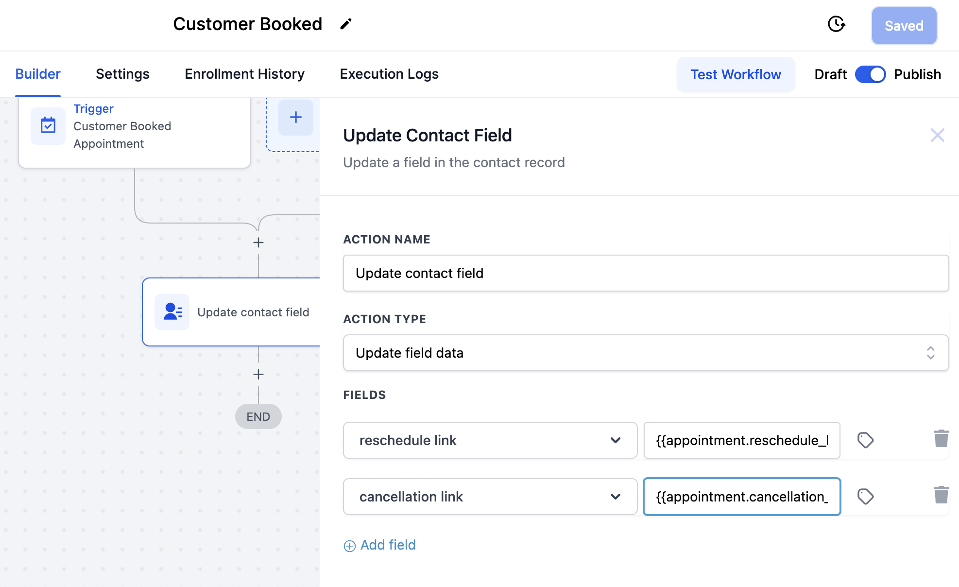 Our AGENT AI Chat Bot is a powerful tool for seamlessly scheduling appointments, effectively turning leads into confirmed meetings. However, the need for flexibility arises when appointments require cancellation or rescheduling. This guide will walk you through setting up your bot to handle these changes efficiently, ensuring your calendar remains up-to-date and your leads are always engaged.  Firstly, head over to Settings > Custom Fields and select 'Add Field'. Choose the Multi-Line Text Input option and proceed to the next step.  Here, you'll create a multi-line text field dedicated to your rescheduling link. Follow the same process to set up another field for your cancellation link.  Next, navigate to Automation > AGENT AI Chat Bot Folder and initiate a new workflow. For the purpose of this guide, we'll name it 'Customer Booked'. Set the trigger to 'Customer Booked Appointment'.  Add an action to 'Update Contact Field', ensuring to fill the custom fields with the corresponding variables linked to the appointment booking triggers. Remember to hit 'Publish' and 'Save' to finalize the changes.  Moving on to the 'Process Message' workflow, select the AGENT AI Chat Bot Webhook and incorporate the two custom fields you previously set up, including your links. In the value section, input the tag contact > Custom Fields > reschedule_link, applying the same for your cancellation link. It's crucial to prepend the variable name with the '@' symbol for correct referencing. Don't forget to save your changes.  To integrate these variables within your AGENT AI Chat Bot, navigate to Modify Bot > Main and embed the variables within the 'How to Respond' section. This grants your bot access to the links, facilitating easy sharing when necessary. Ensure you save these modifications.  An additional step involves adjusting your General Settings to disable the 'Stop When All Objectives Done' feature. This adjustment is vital to allow for uninterrupted communication with leads wishing to cancel or reschedule, ensuring your bot remains responsive to their needs.  Congratulations! Your AGENT AI Chat Bot is now equipped not only to secure appointments but also to adeptly manage any changes, providing a seamless experience for both your team and your leads.