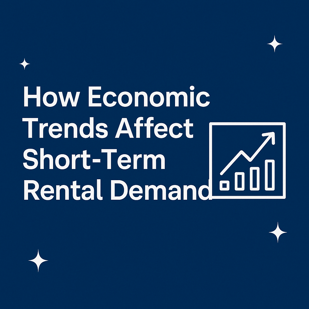 Image showing changes in short-term rental bookings over time, influenced by economic factors like inflation, interest rates, or travel trends, with icons representing money, housing, and travel. Image showing changes in short-term rental bookings over time, influenced by economic factors like inflation, interest rates, or travel trends, with icons representing money, housing, and travel.