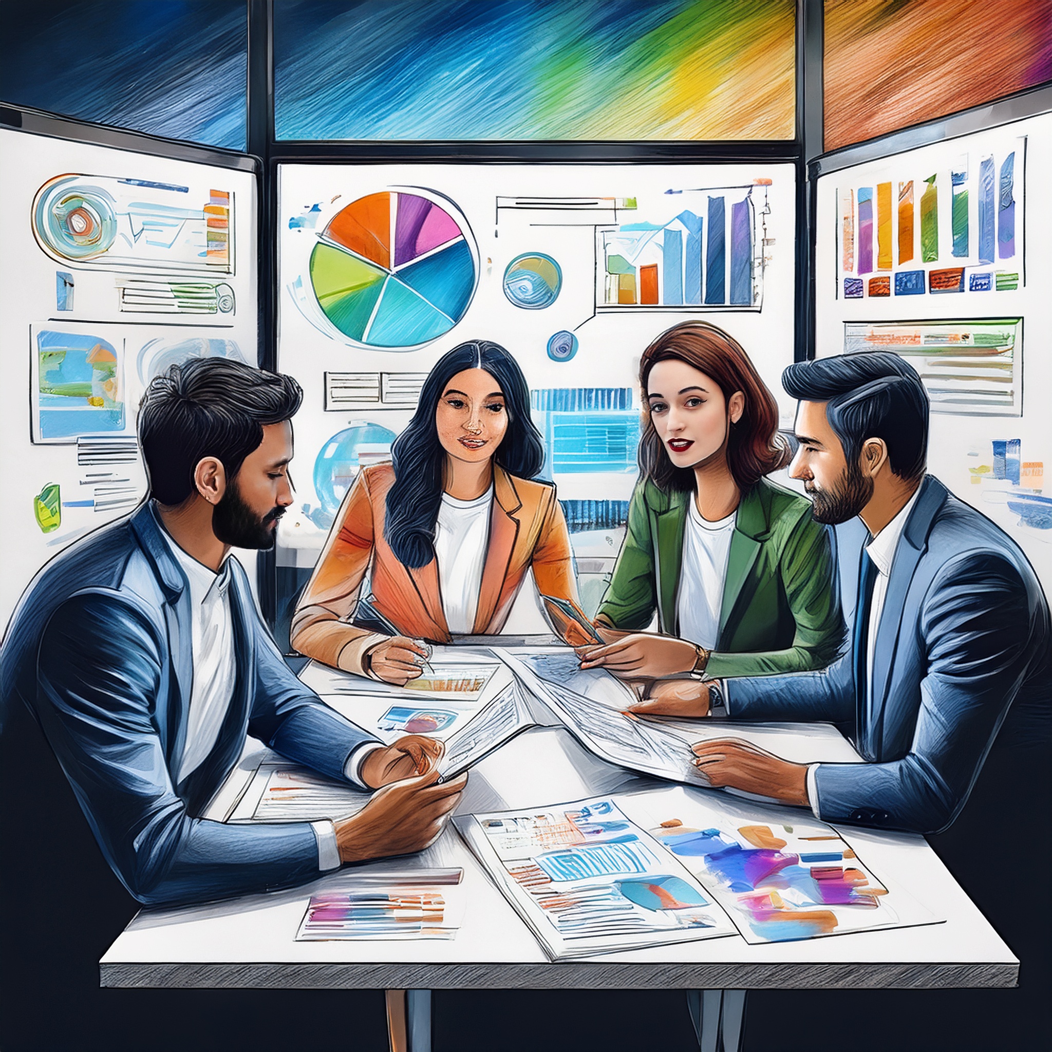 A diverse retail team reviewing AI-driven insights on a digital display, symbolizing collaboration to transform data into decisions. A diverse retail team reviewing AI-driven insights on a digital display, symbolizing collaboration to transform data into decisions.