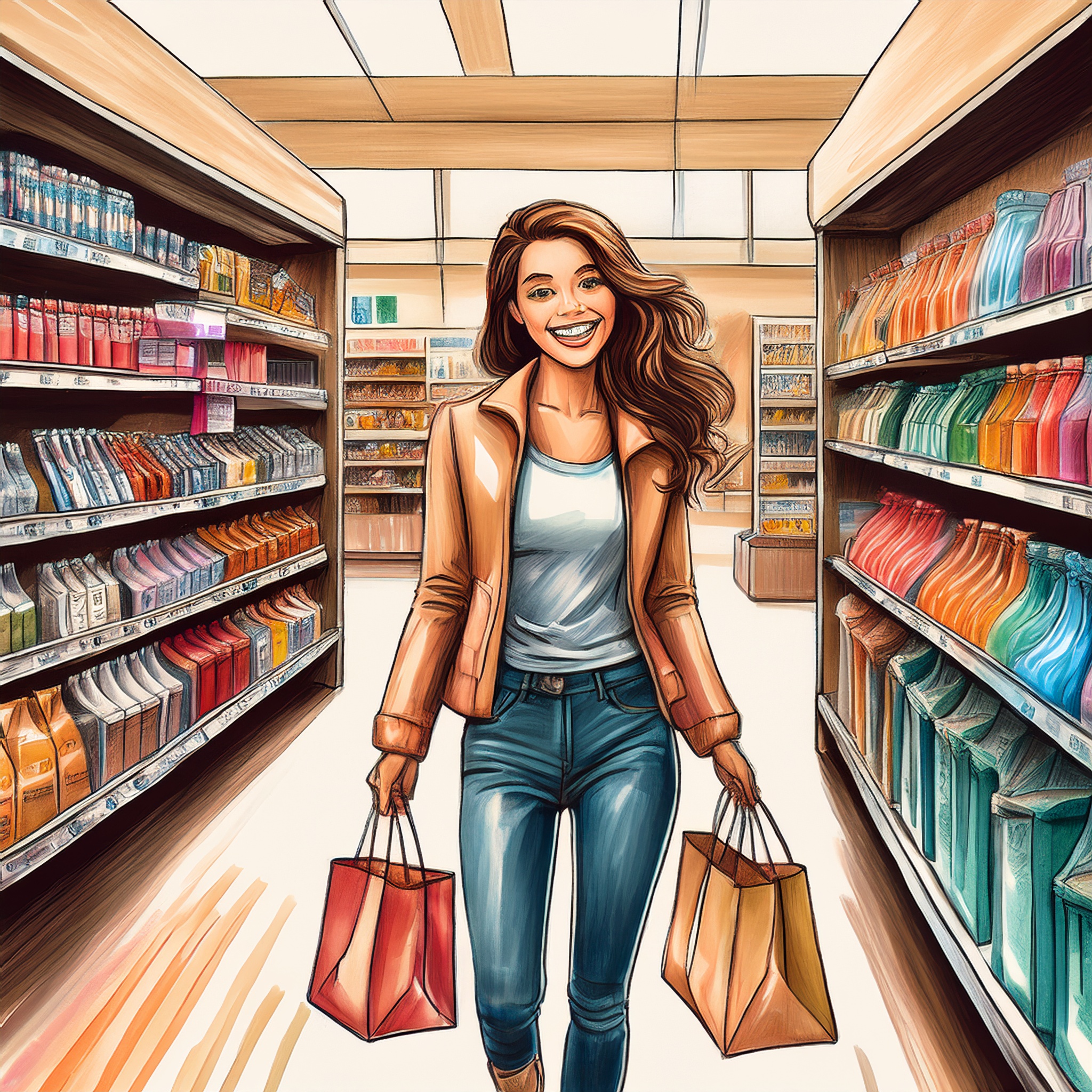 A shopper happily browsing a streamlined store section
